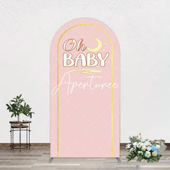 Aperturee - Aperturee Pink Gold Glitter Moon Baby Shower Arch Backdrop