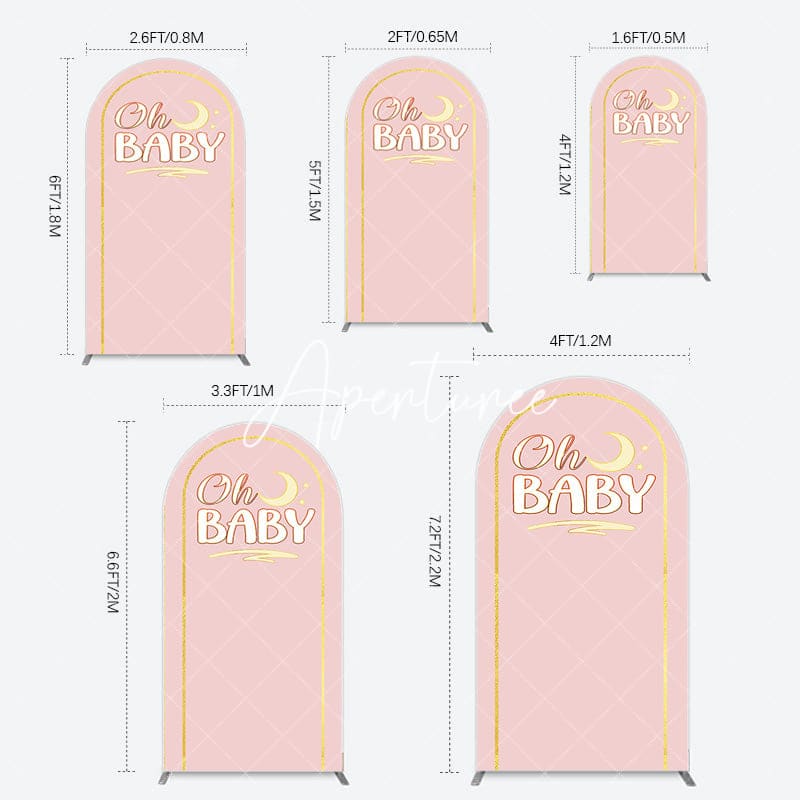 Aperturee - Aperturee Pink Gold Glitter Moon Baby Shower Arch Backdrop