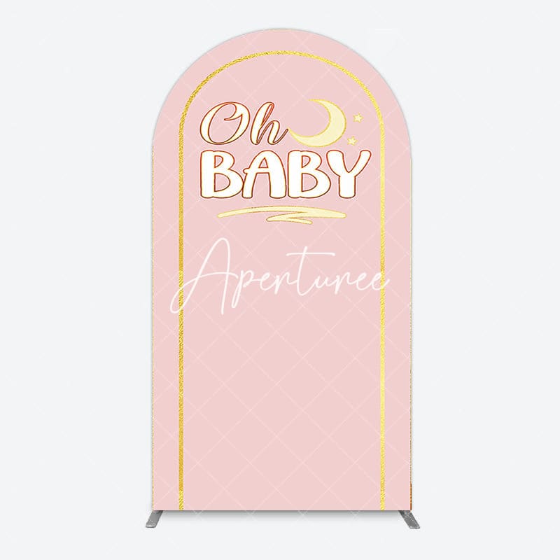 Aperturee - Aperturee Pink Gold Glitter Moon Baby Shower Arch Backdrop