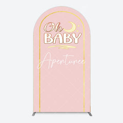 Aperturee - Aperturee Pink Gold Glitter Moon Baby Shower Arch Backdrop