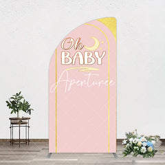 Aperturee - Aperturee Pink Gold Glitter Moon Baby Shower Half Moon Arch Backdrop