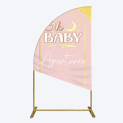 Aperturee - Aperturee Pink Gold Glitter Moon Baby Shower Half Moon Arch Backdrop