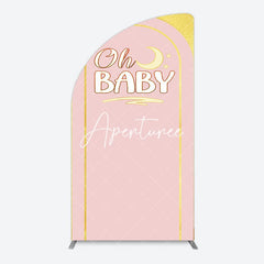 Aperturee - Aperturee Pink Gold Glitter Moon Baby Shower Half Moon Arch Backdrop