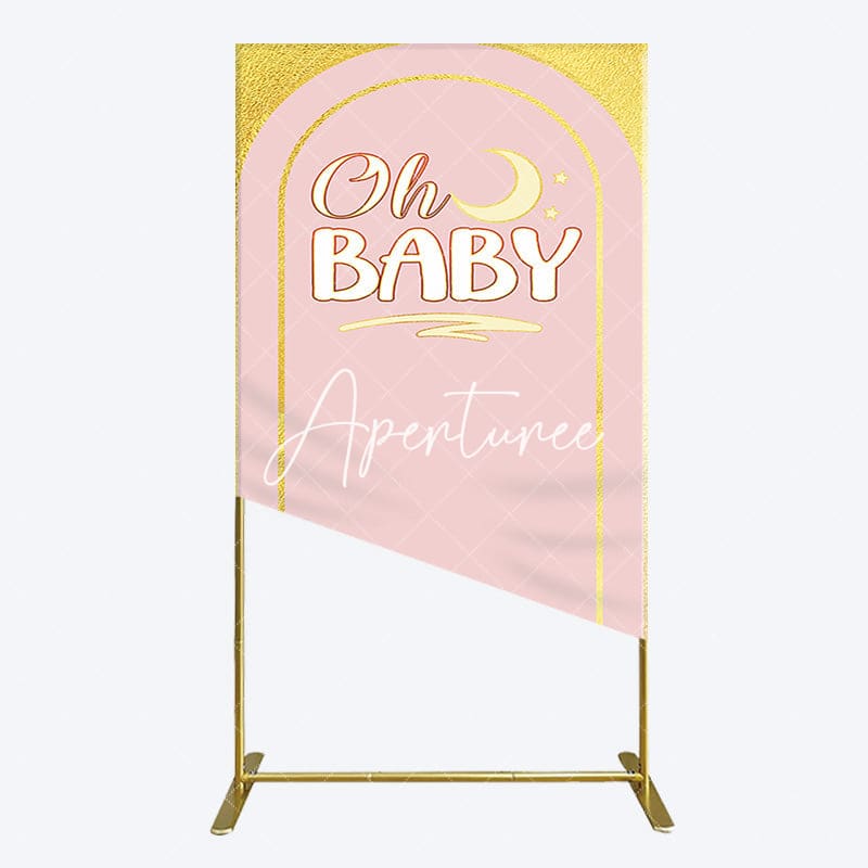 Aperturee - Aperturee Pink Gold Glitter Moon Baby Shower Rectangle Backdrop