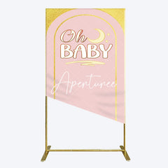 Aperturee - Aperturee Pink Gold Glitter Moon Baby Shower Rectangle Backdrop