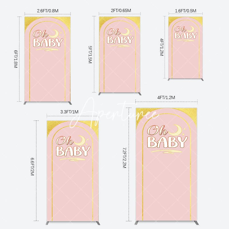 Aperturee - Aperturee Pink Gold Glitter Moon Baby Shower Rectangle Backdrop