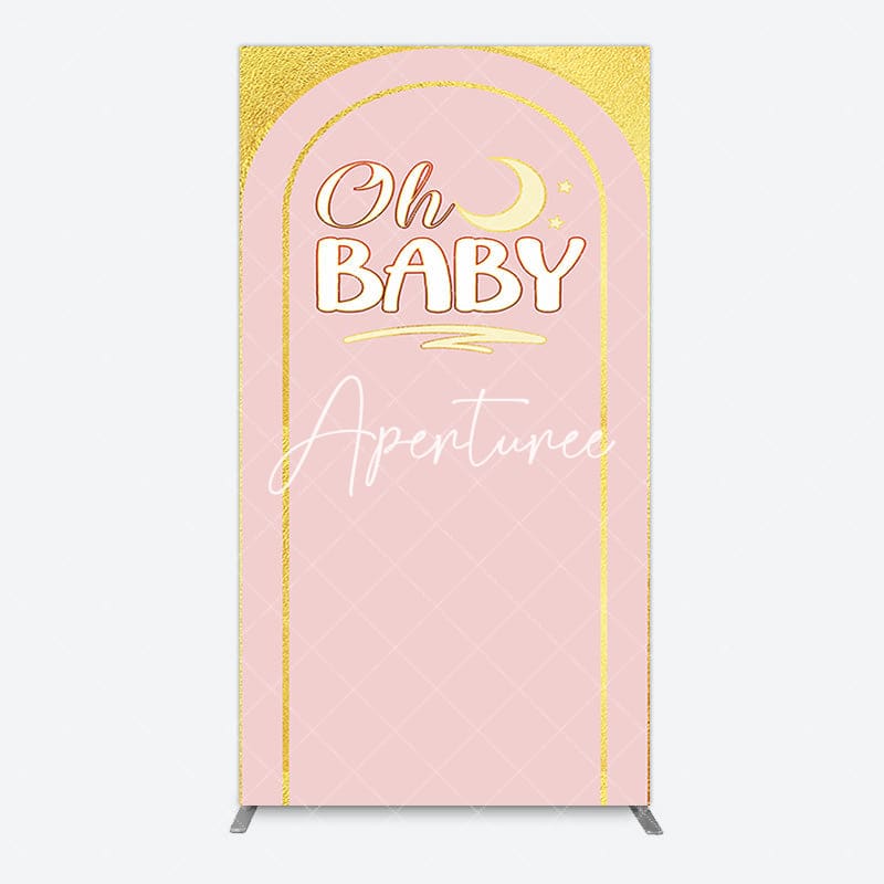 Aperturee - Aperturee Pink Gold Glitter Moon Baby Shower Rectangle Backdrop