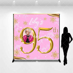 Aperturee - Aperturee Pink Gold Snowflake Custom Photo Birthday Backdrop