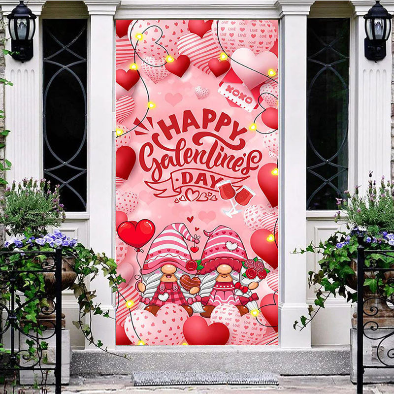 Aperturee - Aperturee Pink Heart Balloons Gnome Galentines Day Door Cover