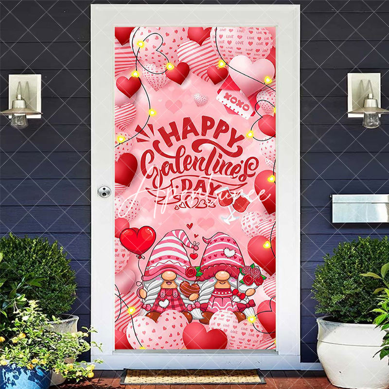 Aperturee - Aperturee Pink Heart Balloons Gnome Galentines Day Door Cover