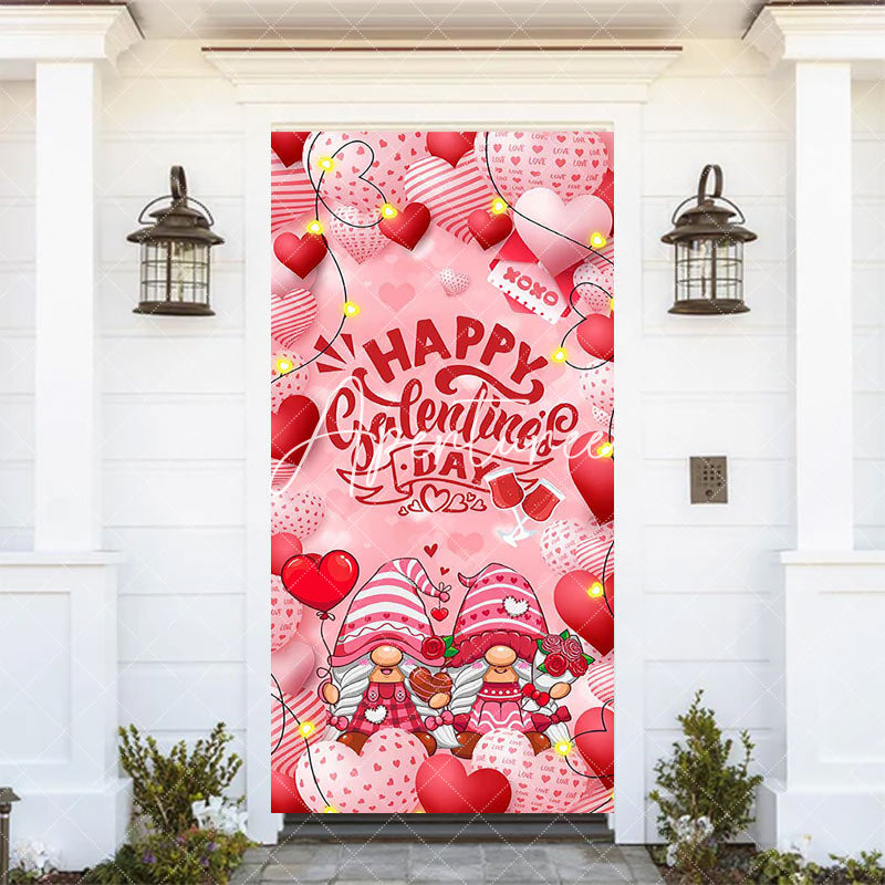 Aperturee - Aperturee Pink Heart Balloons Gnome Galentines Day Door Cover