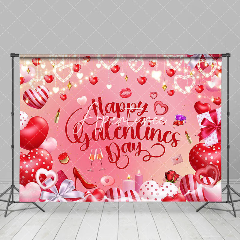 Aperturee - Aperturee Pink Heart Balloons Happy Galentines Day Backdrop