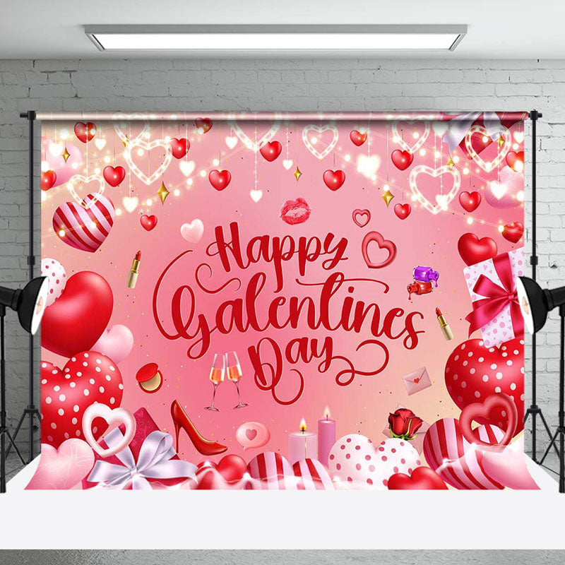 Aperturee - Aperturee Pink Heart Balloons Happy Galentines Day Backdrop