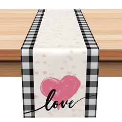 Aperturee - Aperturee Pink Heart Black Plaid Valentines Day Table Runner