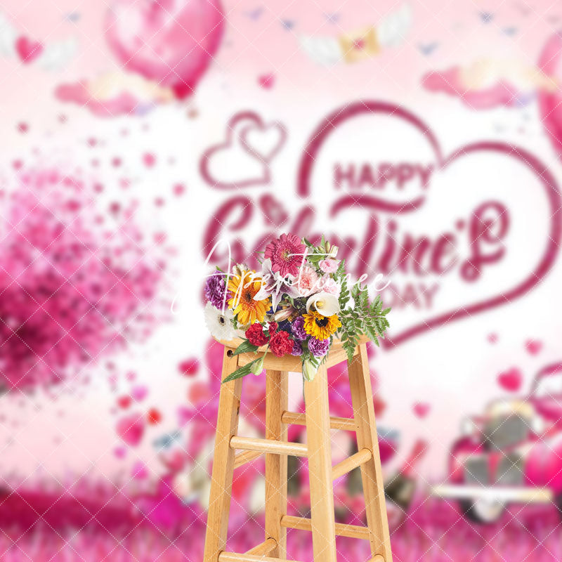 Aperturee - Aperturee Pink Hearts Gnome Car Happy Galentines Day Backdrop