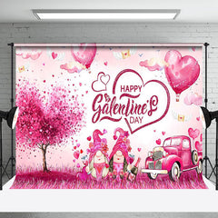 Aperturee - Aperturee Pink Hearts Gnome Car Happy Galentines Day Backdrop