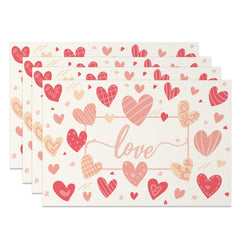 Aperturee - Aperturee Pink Hearts Love Valentines Day Set Of 4 Placemats