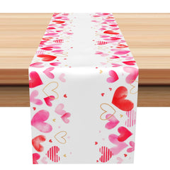 Aperturee - Aperturee Pink Hearts Romantic Valentines Day Table Runner