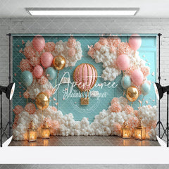 Aperturee - Aperturee Pink Hot Air Balloon Birthday Photography Backdrop