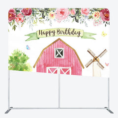 Aperturee - Aperturee Pink House Animals Fabric Backdrop Cover for Birthday