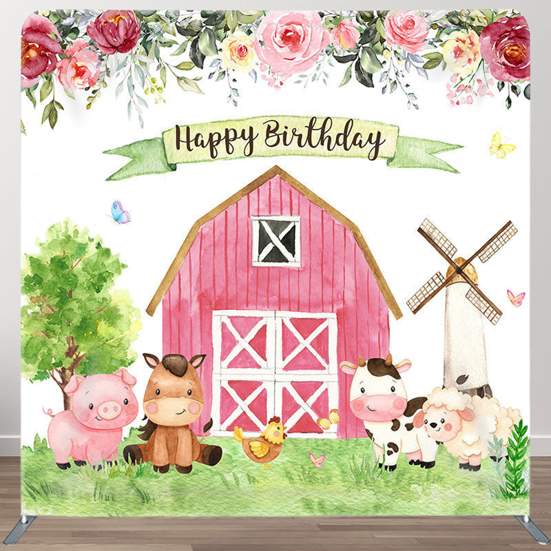 Aperturee - Aperturee Pink House Animals Fabric Backdrop Cover for Birthday