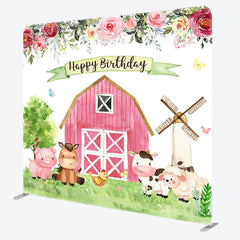 Aperturee - Aperturee Pink House Animals Fabric Backdrop Cover for Birthday