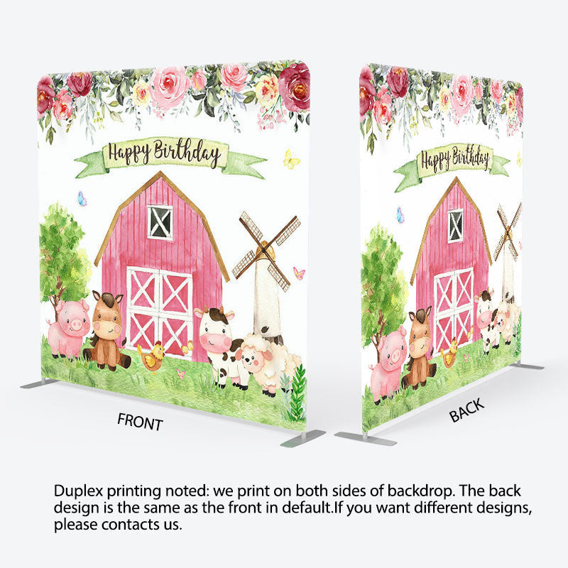 Aperturee - Aperturee Pink House Animals Fabric Backdrop Cover for Birthday