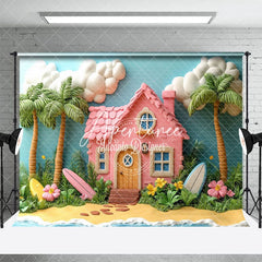 Aperturee - Aperturee Pink House Coconut Tree Summer Photo Backdrop