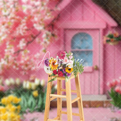 Aperturee - Aperturee Pink House Colorful Natural Floral Spring Backdrop