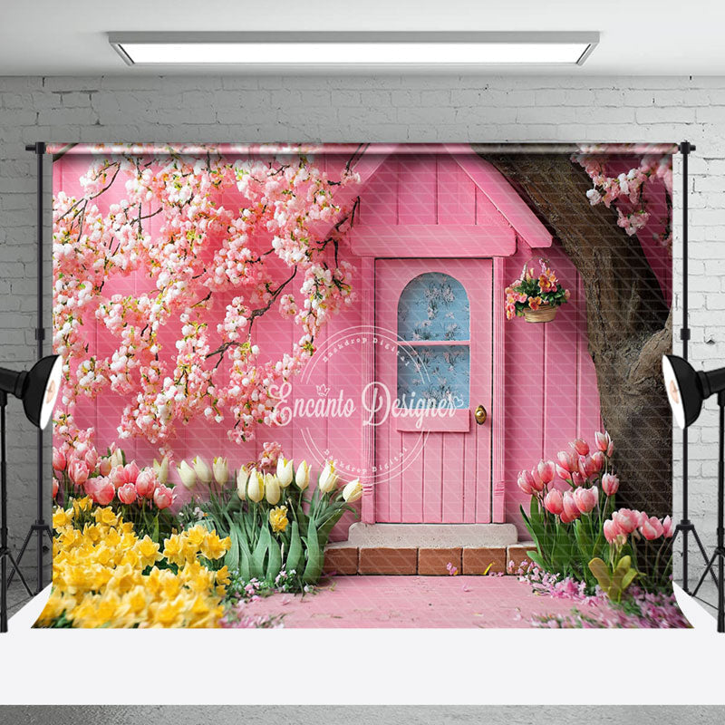 Aperturee - Aperturee Pink House Colorful Natural Floral Spring Backdrop