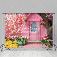 Aperturee - Aperturee Pink House Colorful Natural Floral Spring Backdrop