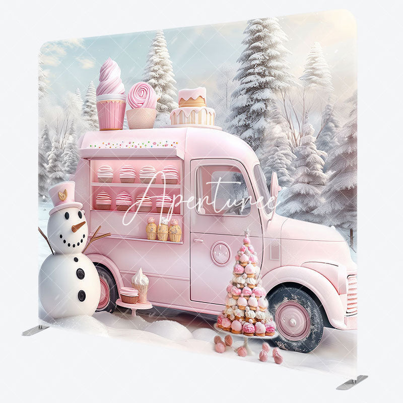 Aperturee - Aperturee Pink Ice Cream Car Snowman Pillow Case Backdrop