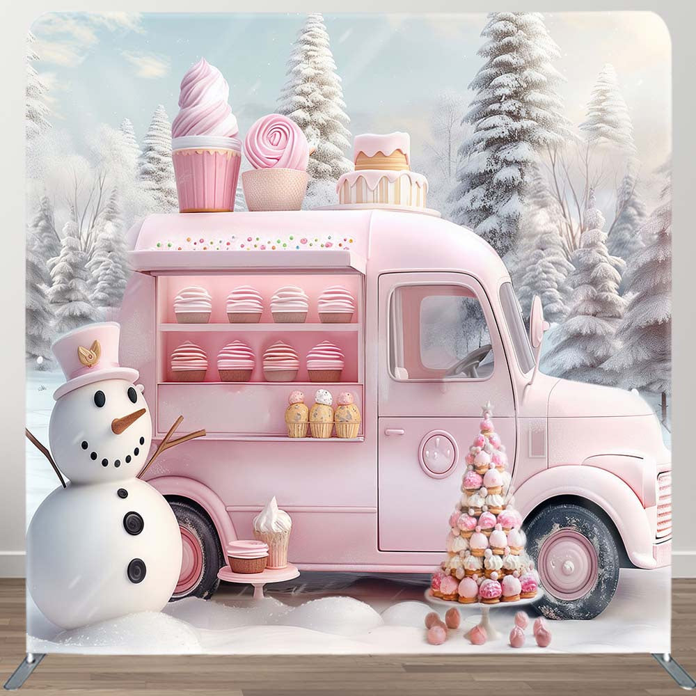 Aperturee - Aperturee Pink Ice Cream Car Snowman Pillow Case Backdrop