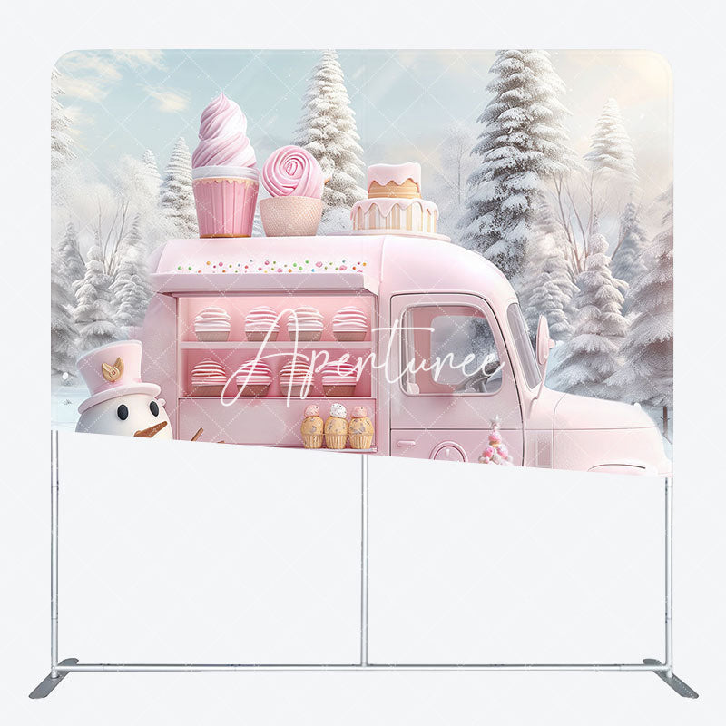 Aperturee - Aperturee Pink Ice Cream Car Snowman Pillow Case Backdrop