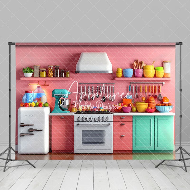 Aperturee - Aperturee Pink Kitchen Display Portrait Photo Backdrop