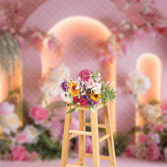 Aperturee - Aperturee Pink Lighted Arch Plant Floral Wedding Photo Backdrop