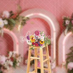 Aperturee - Aperturee Pink Lighted Arch Wall Plant Floral Wedding Backdrop