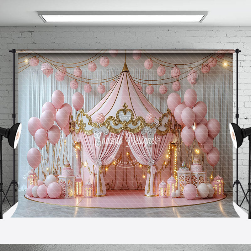 Aperturee - Aperturee Pink Lighted Circus Tent Balloons Cake Smash Backdrop