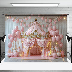 Aperturee - Aperturee Pink Lighted Circus Tent Balloons Cake Smash Backdrop