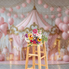 Aperturee - Aperturee Pink Lighted Circus Tent Balloons Cake Smash Backdrop