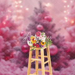 Aperturee - Aperturee Pink Lighted Xmas Tree Bells Christmas Vibe Backdrop