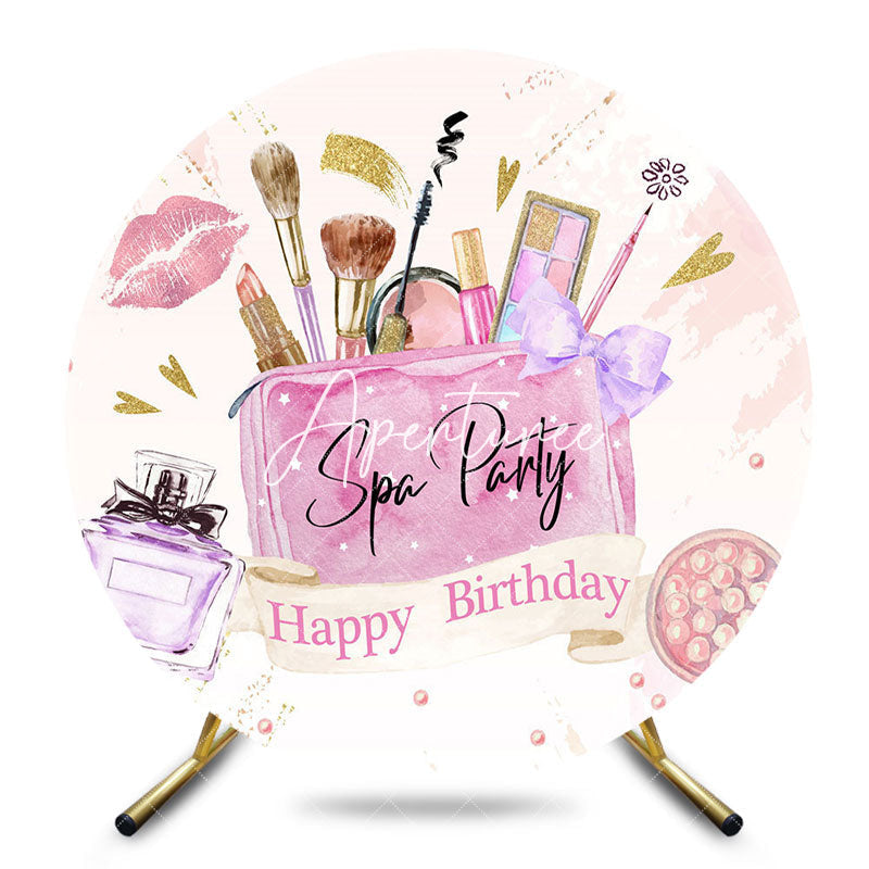 Aperturee - Aperturee Pink Lips Perfume Round Spa Birthday Party Backdrop