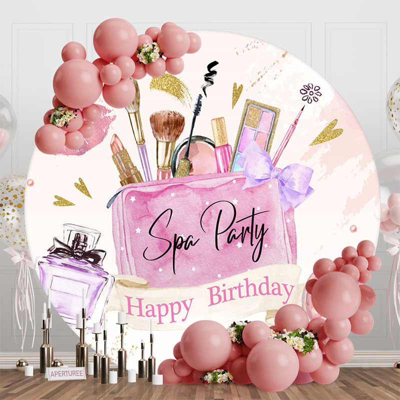 Aperturee - Aperturee Pink Lips Perfume Round Spa Birthday Party Backdrop