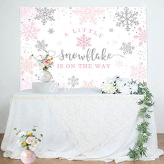 Aperturee - Aperturee Pink Little Snowflake Winter Baby Shower Backdrop