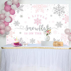 Aperturee - Aperturee Pink Little Snowflake Winter Baby Shower Backdrop