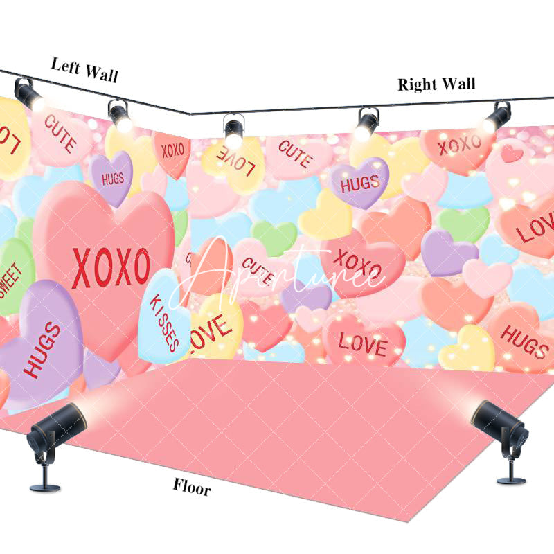 Aperturee - Aperturee Pink Love Valentines Day Balloons Room Set Backdrop