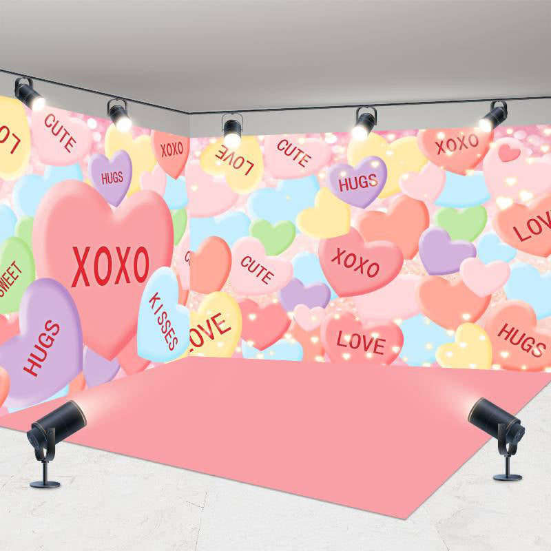 Aperturee - Aperturee Pink Love Valentines Day Balloons Room Set Backdrop