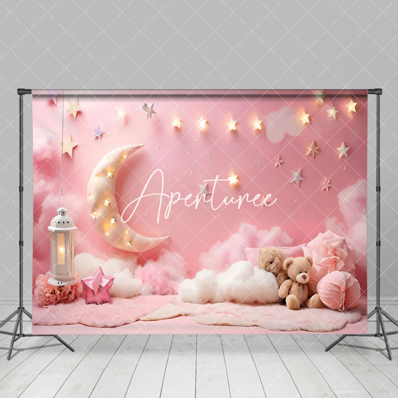 Aperturee - Aperturee Pink Moon Clouds Princess Girl Cake Smash Backdrop