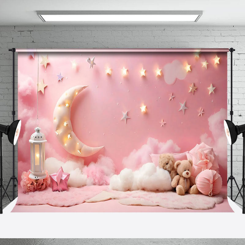 Aperturee - Aperturee Pink Moon Clouds Princess Girl Cake Smash Backdrop