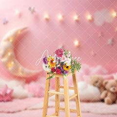 Aperturee - Aperturee Pink Moon Clouds Princess Girl Cake Smash Backdrop